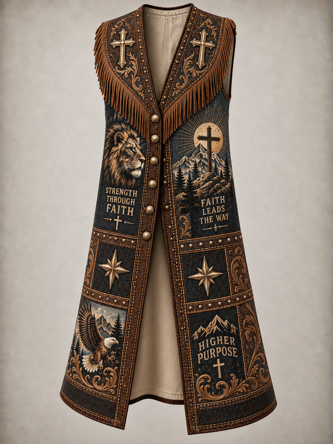 Western Style Faith Art Vintage Sleeveless Fringe Cowboy Jacket